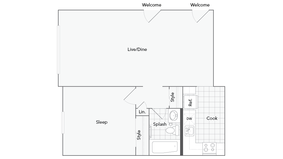 Auburn 1-Bedroom Floorplan - Auburn
