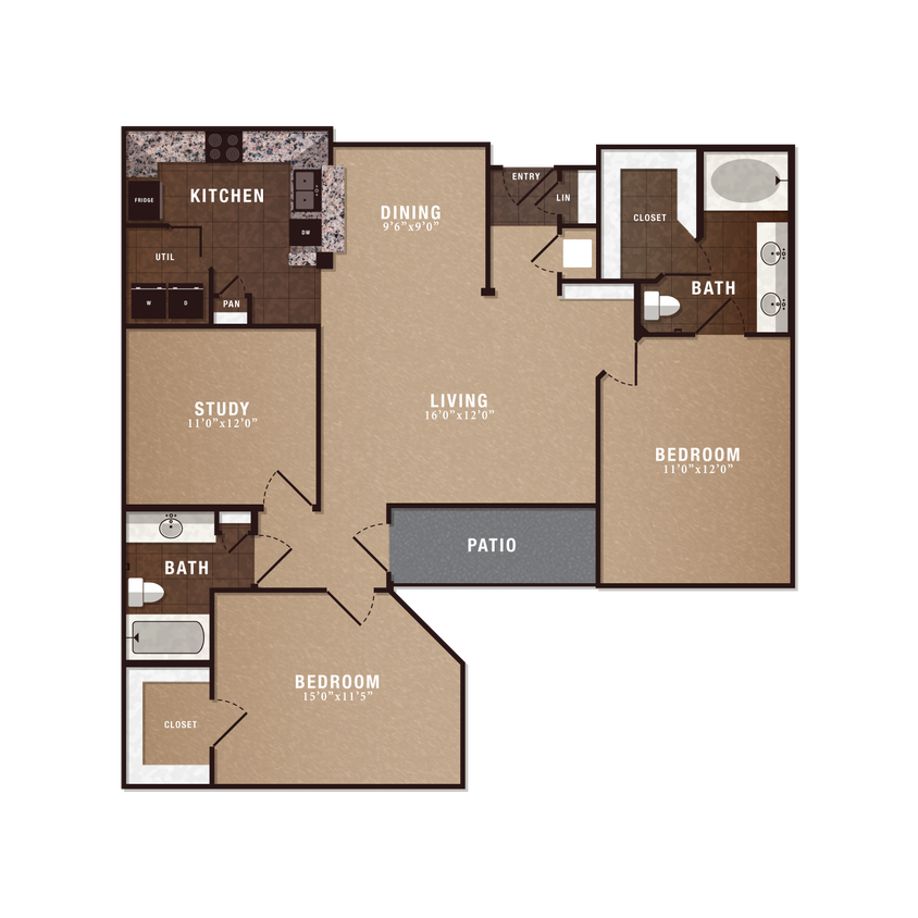 Floor Plan - B3 2x2 w/study