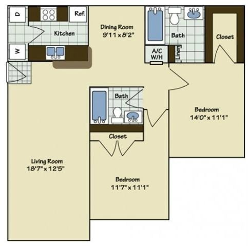 2 Bedroom | 2 Bath | 1015 SF - B2