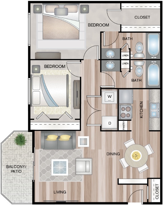 2 BEDROOMS 2 BATHS 1070SQFT C - C - Floor Plan