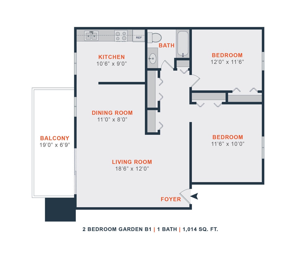 Floor Plan - 2 Bed | 1 Bath