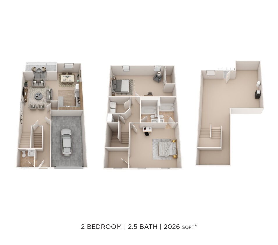 Floor Plan - Two Bedroom 2.5 Bath Townhome with Garage