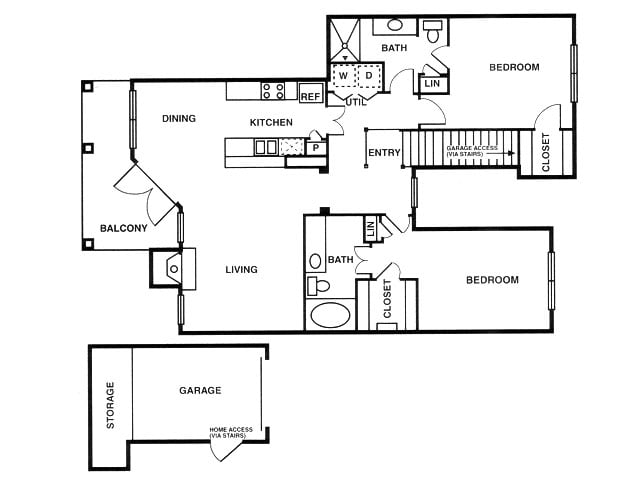 B3 two bed, two bath with attached garage, dining room and balcony - B3