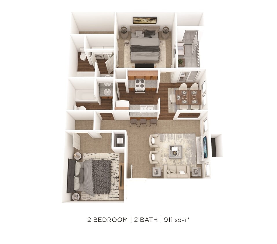 Floor Plan - Two Bedroom 2 Bath-911 sqft
