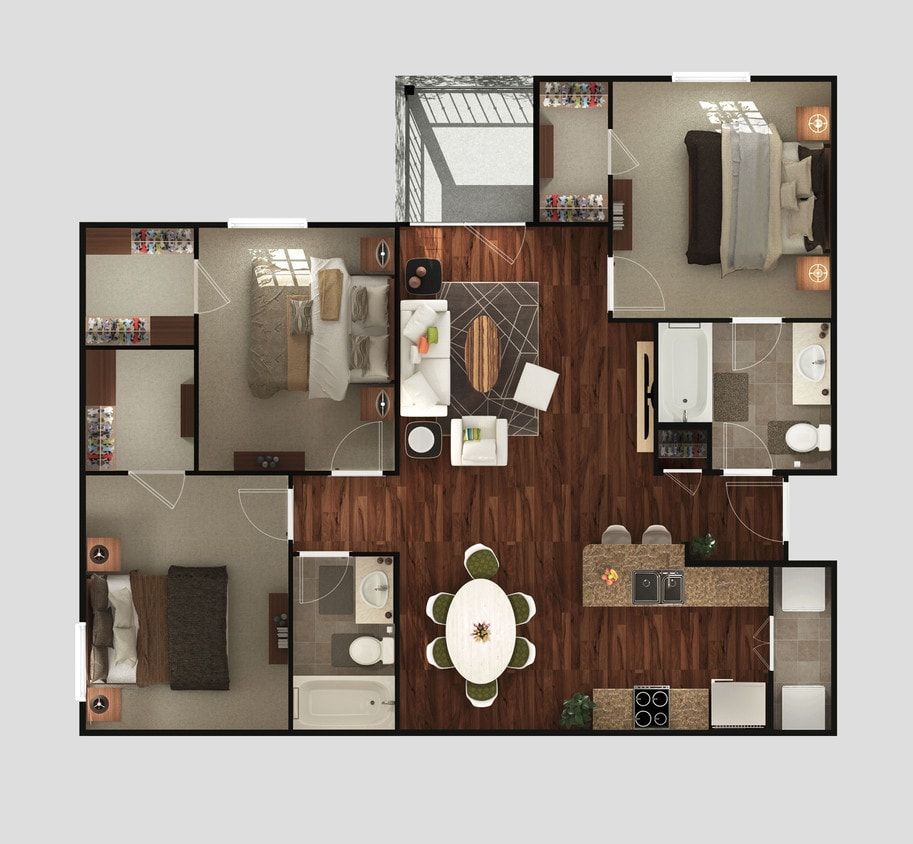 3 Bedroom 1079 sq ft - 3 Bedroom 2 Bathroom