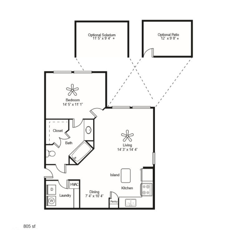 1/1 805 sf - 1 Bedroom 1 Bath
