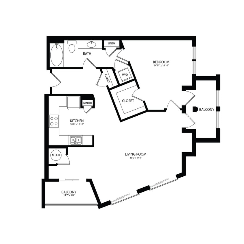 Floor Plan - 1 Bedroom, 1 Bath 934 SF A4