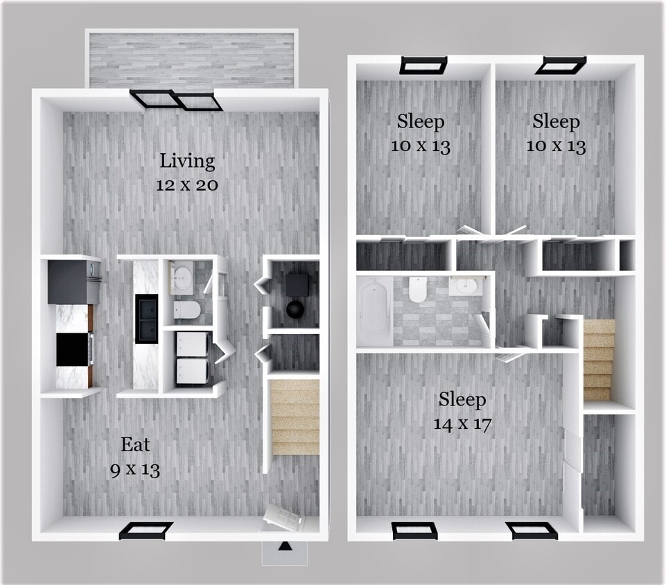 Floor Plan - Three Bedroom 1.5 Bath TH