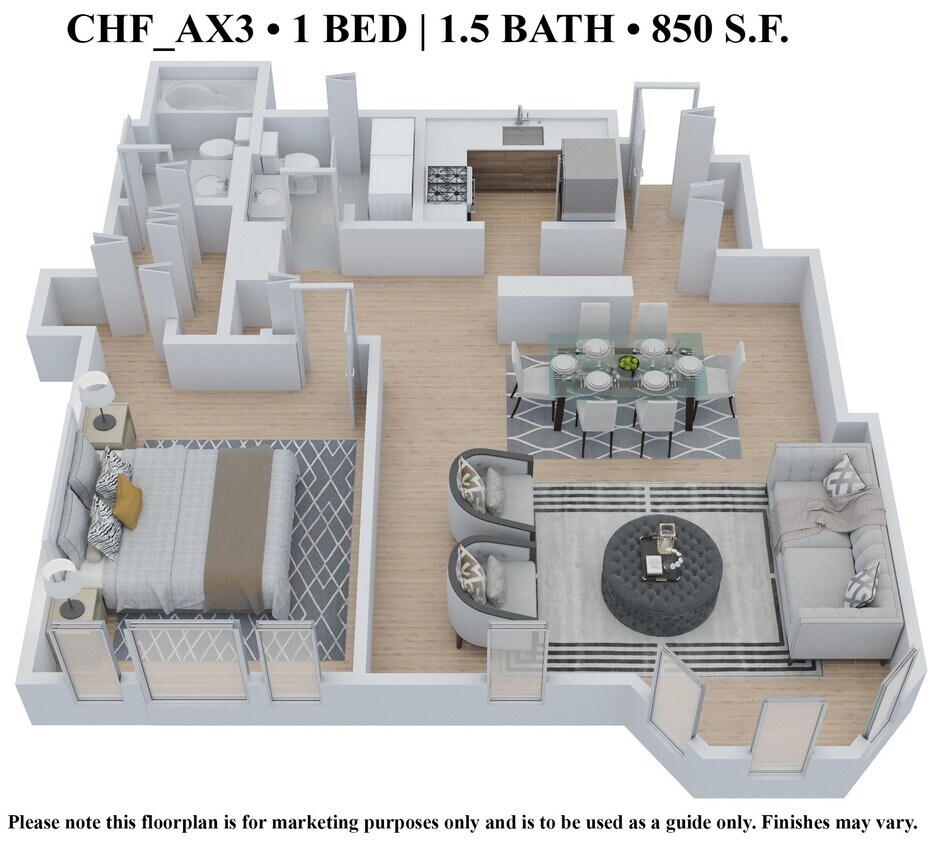 Floor Plan - One Bedroom One &  Half Bath - CHF850
