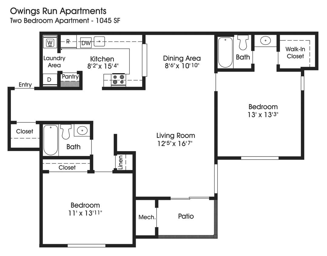Floor Plan - 2BR 2BA (1045sf)