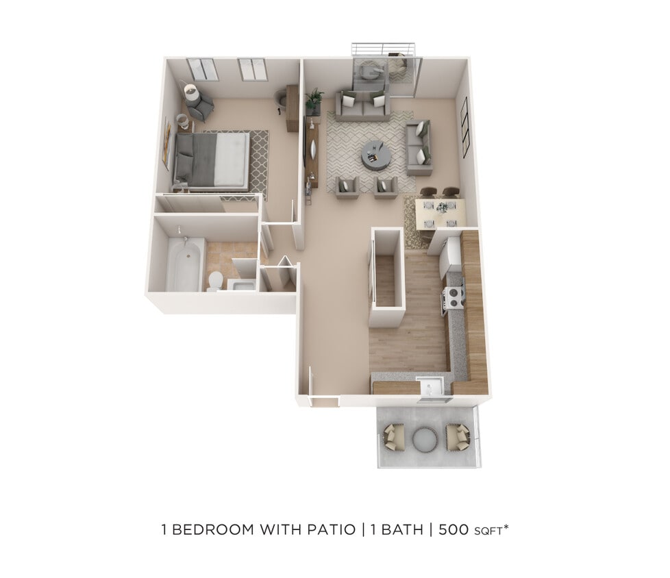 Floor Plan - One Bedroom- 500 sqft