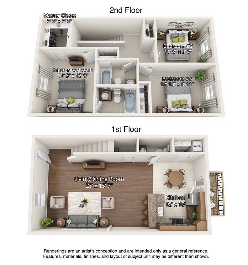 Floor Plan - 3 Bedroom Townhome