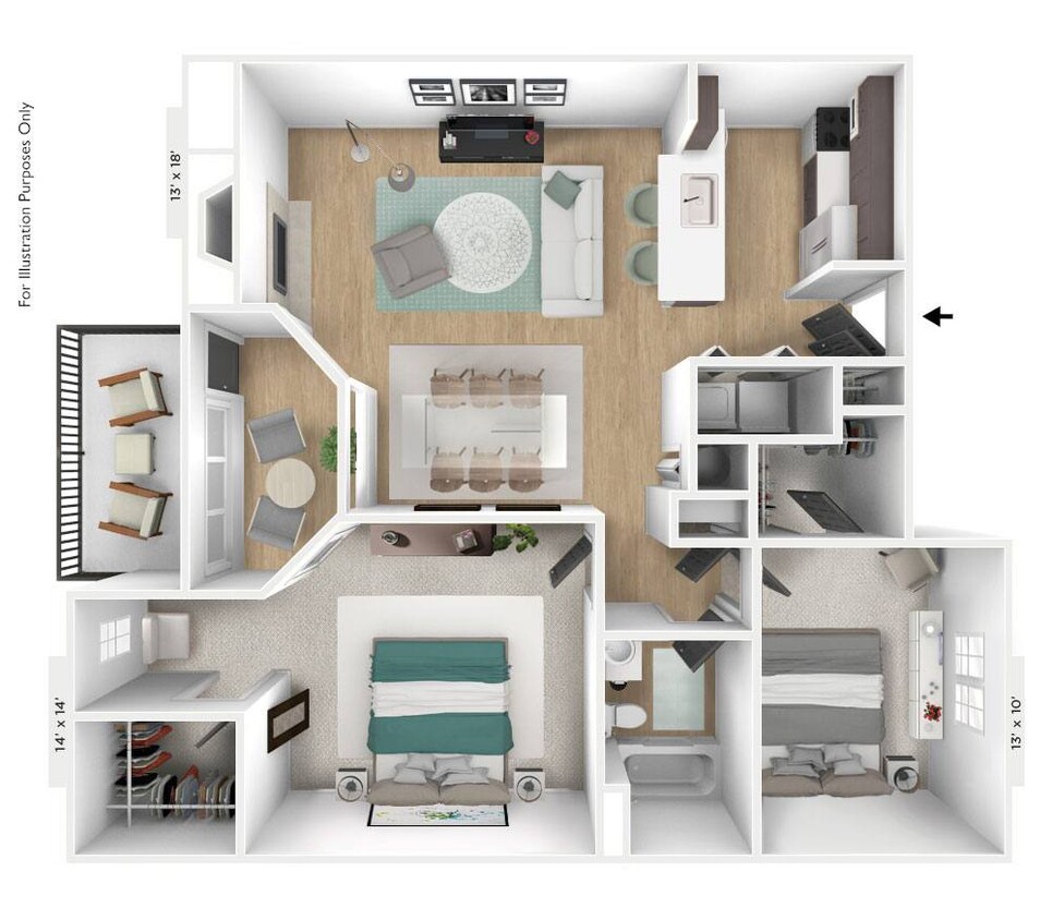 Floor Plan - The Capricorn 2 BR 1 BA