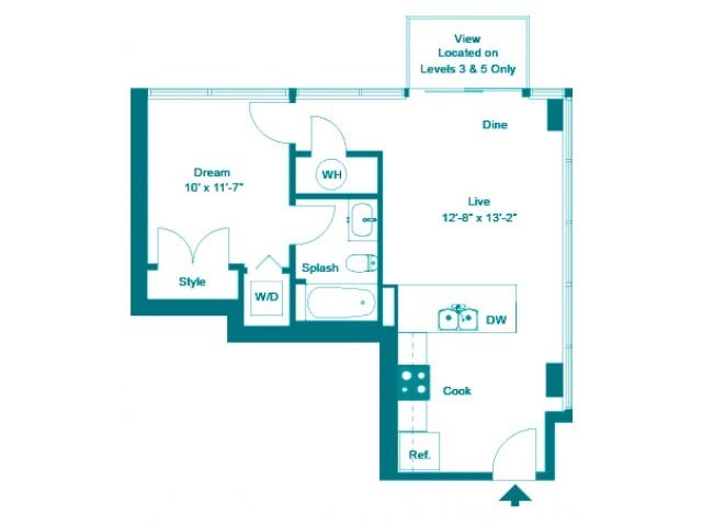 Verdigris Floorplan - One Bedroom One Bath (609 SF)