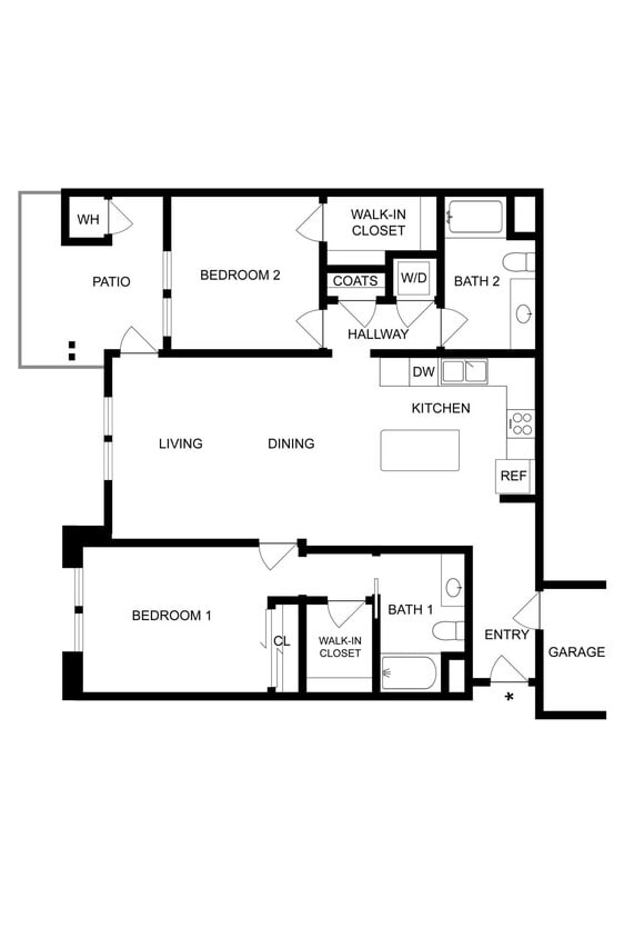 Floor Plan - 2BD, 2BTH B6.1