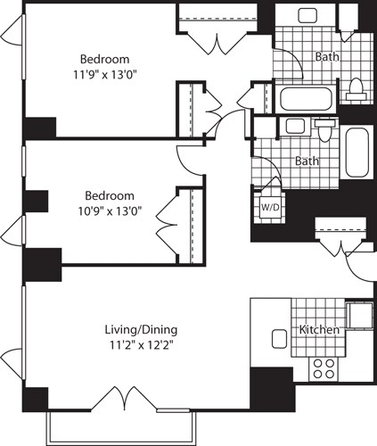 Floor Plan - 2 Bed (North)- 1159