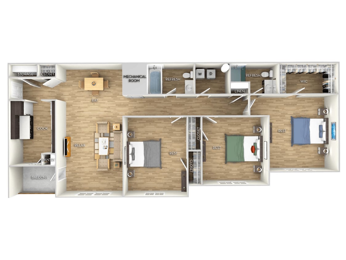 Floor Plan - Three Bedroom, Two Bath (Small)