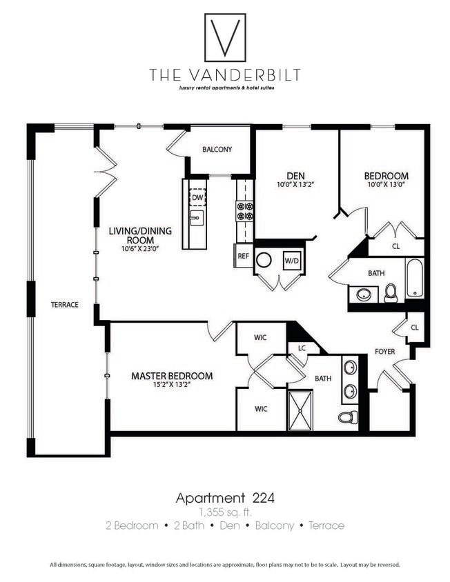 Floor Plan - 2 Bed - 2 Bath - Den - Balcony - Terrace
