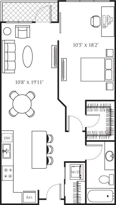 Floor Plan - One Bedroom P (1A)
