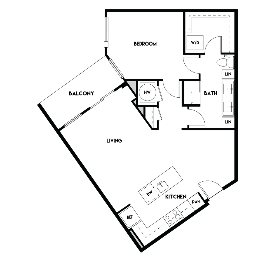 Floor Plan - 1BR 1BA (956 SF)