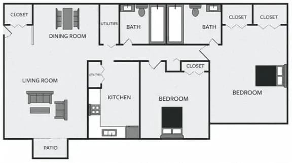 Floor Plan - Two Bed Two Bath