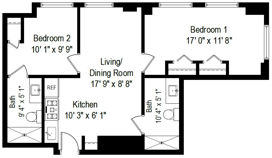 Floor Plan - 2 Bed, 2 Bath - Style B