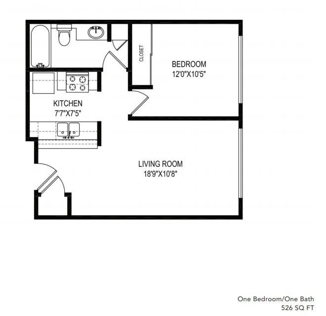 Floor Plan - One Bedroom-One Bath 526