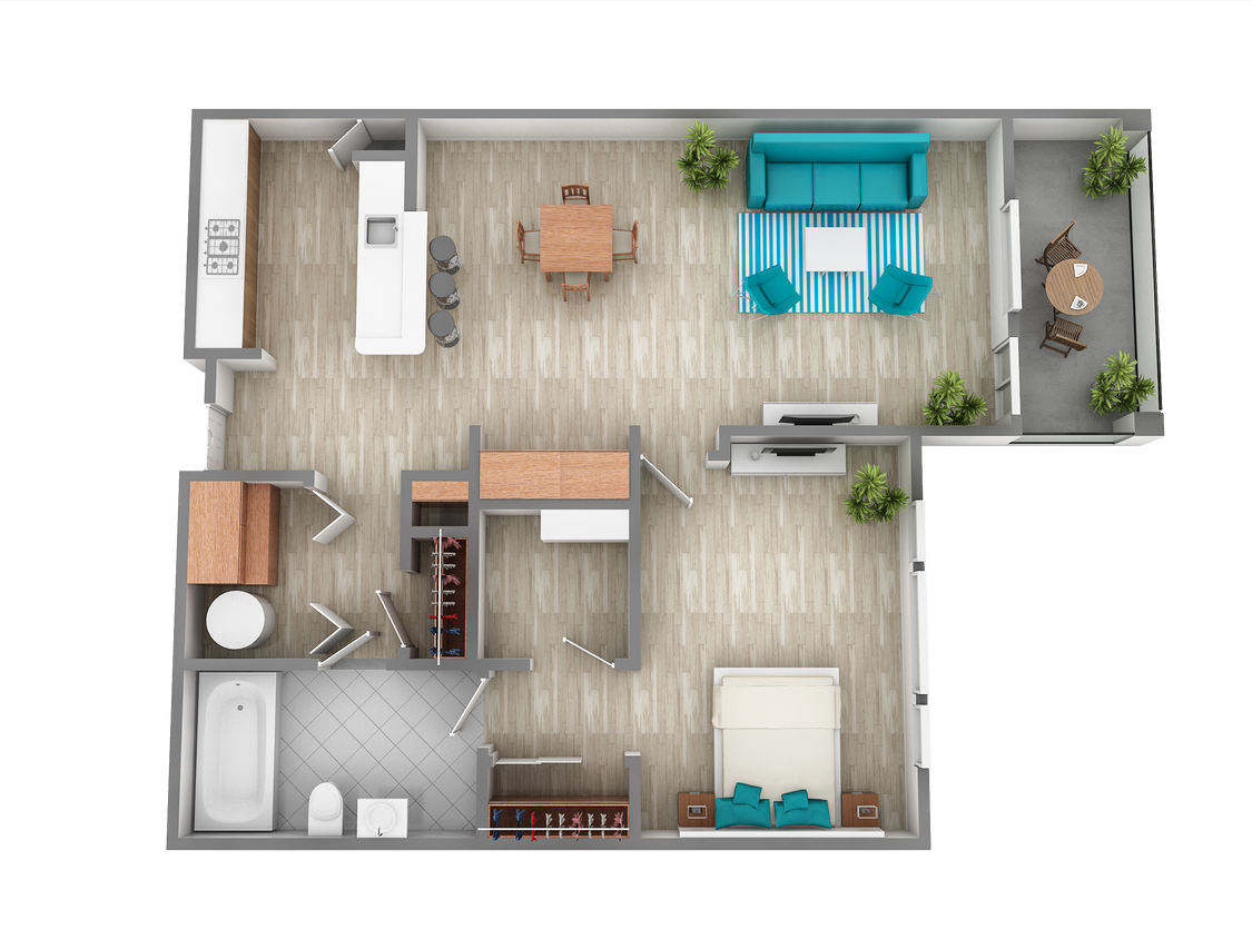 A1 907sqft.png - A1 The Beech - One Bedroom, One Bathroom