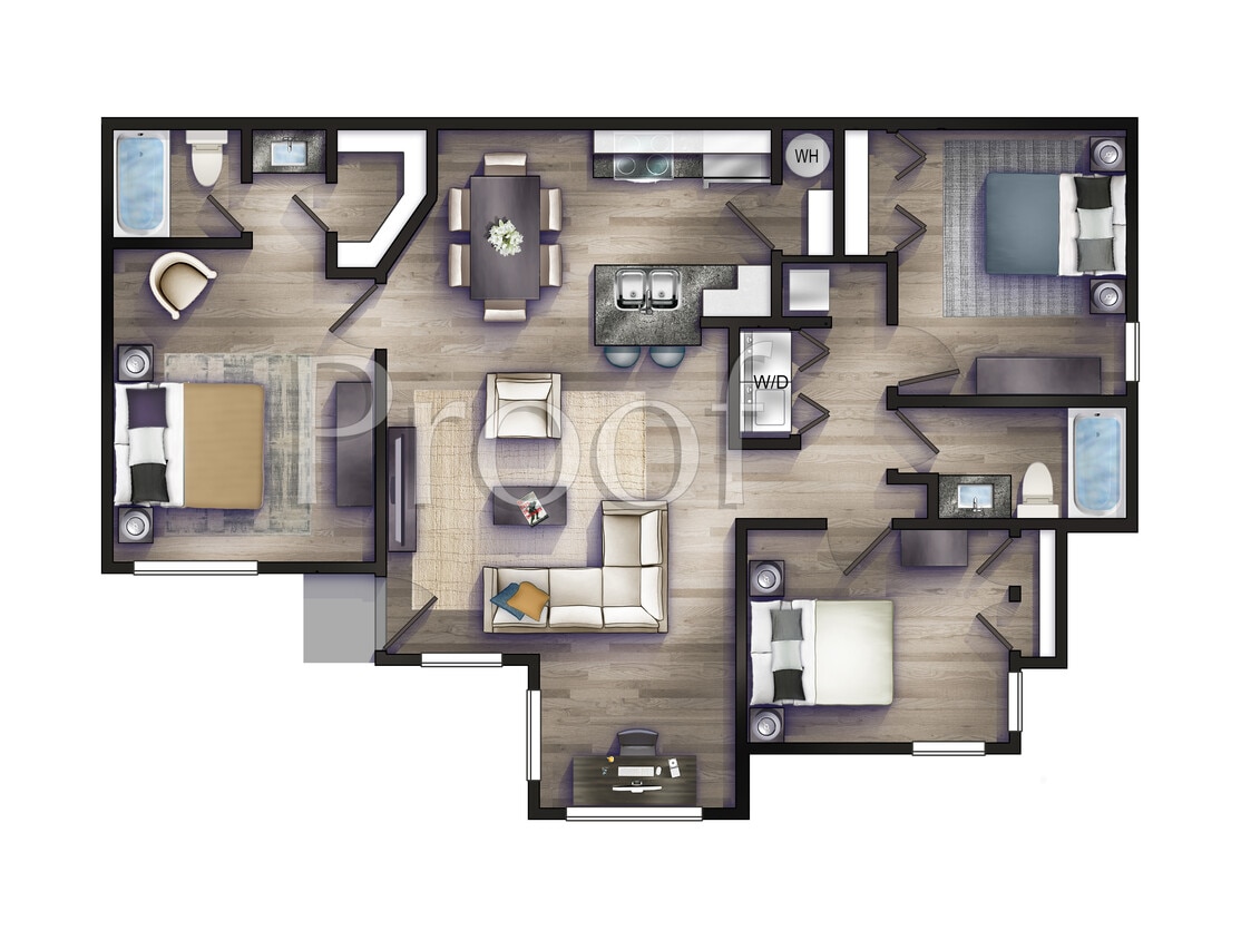 Three Bedroom Three Bathroom - Luxury Three Bedroom Two Bath