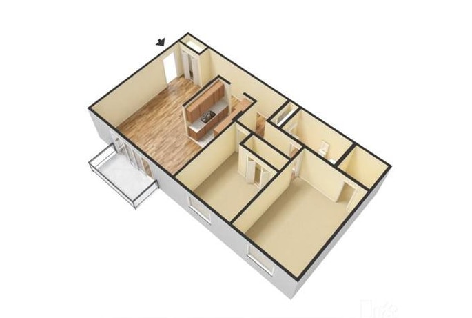 Floor Plan - Two Bedroom One Bath Apartments