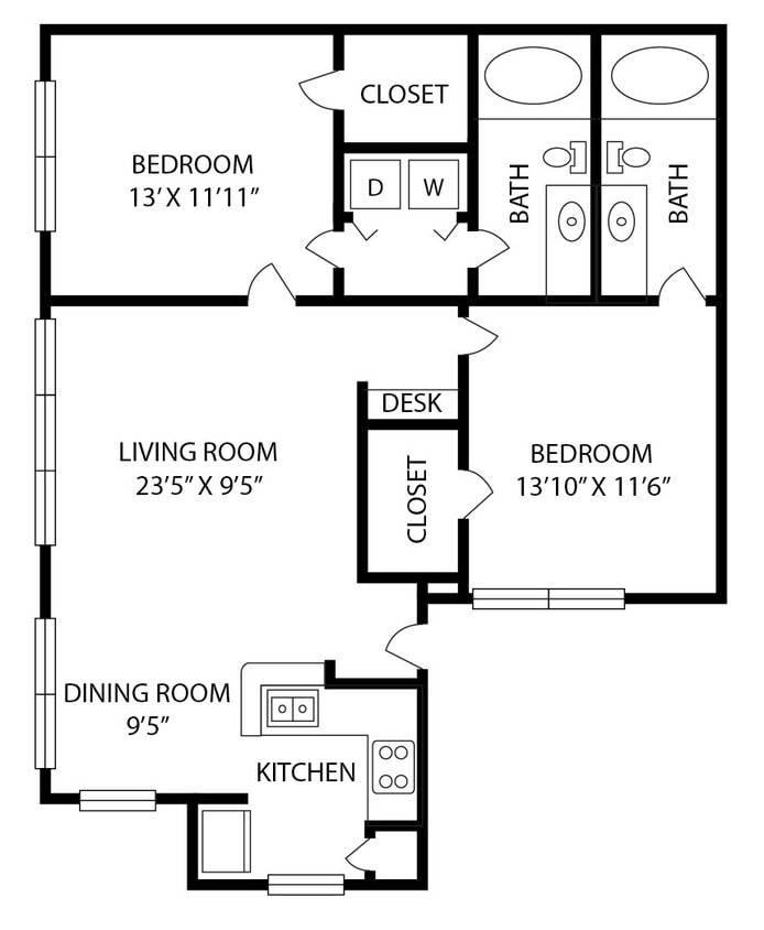 Floor Plan - 2 Bedroom 2 Bath – Style B2