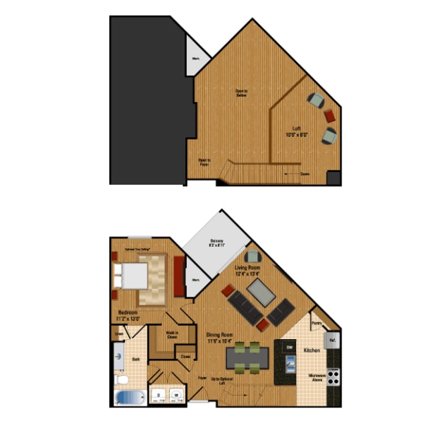 Floor Plan - 1 Bed + Loft, 1 Bath 854 SF AL1