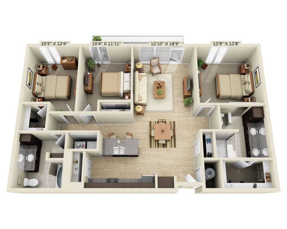 Floor Plan - Three Bedroom C2A