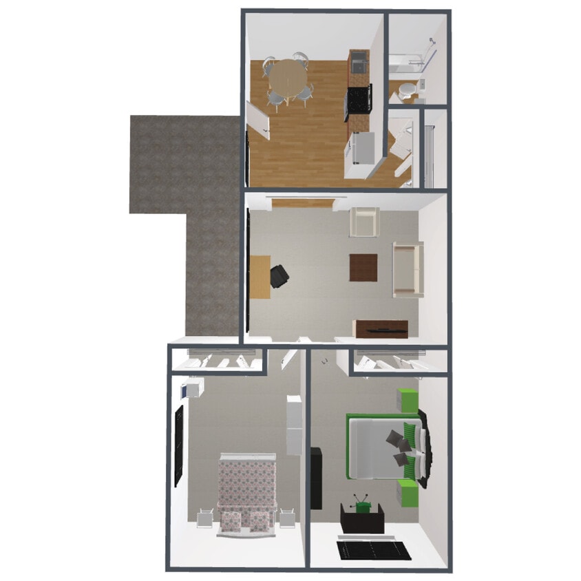 G-R Floor Plan - 2 Bedroom, 1 Bath - G-R