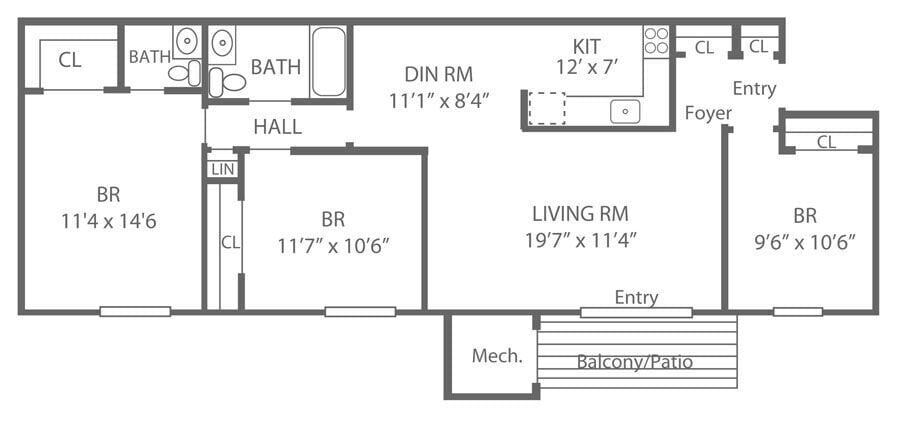 Floor Plan - 3 Bed | 1.5 Bath