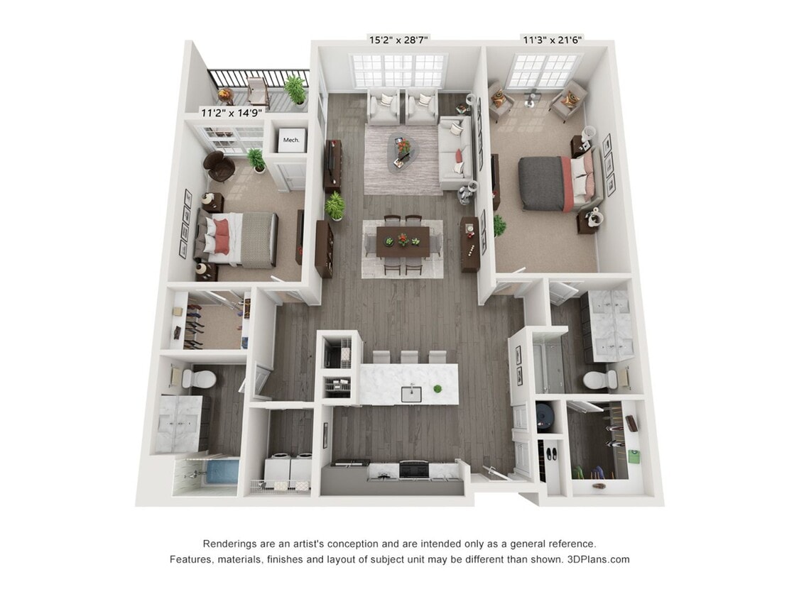 Floor Plan - 2 Bedroom 2 Bath - 1404