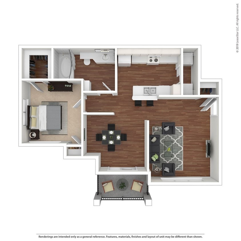 Floor Plan - 1 Bed 1 Bath 851 SqFt (795 Net)