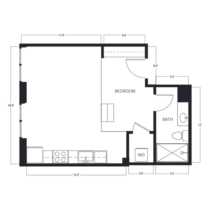 Studio | 1 Bath | 398-410 SQ FT - S2-LIB