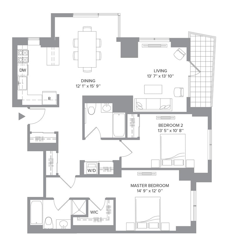 Floor Plan - LAGUNA - 2 Bedrooms One Bathroom