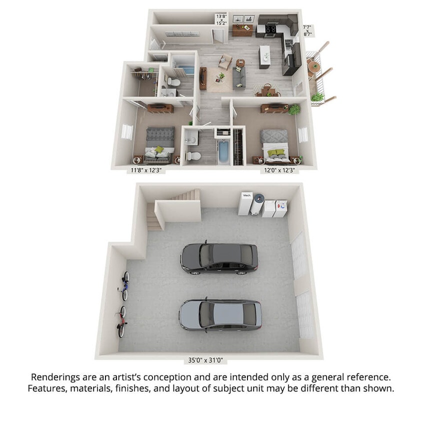 Floor Plan - 2 Bedroom with Drive-Under Garage