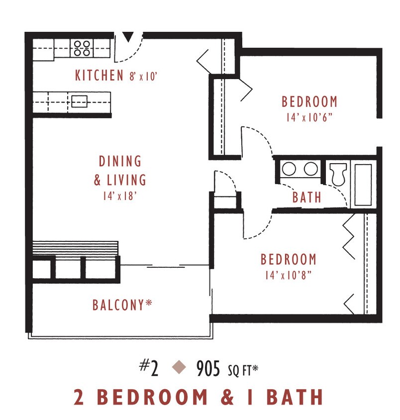Floor Plan - 2 Bed 1 Bath