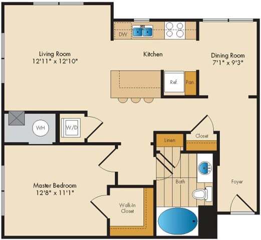 Floor Plan - 1 Bed 1 Bath-A3