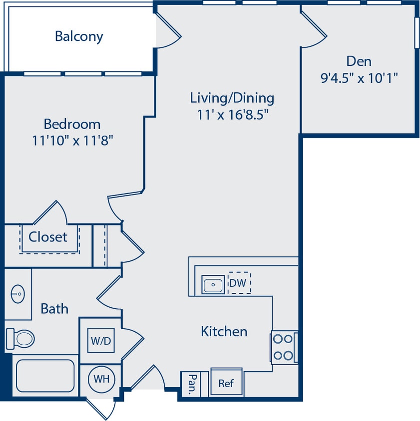 Floor Plan - 1 Bed 1 Bath Den A1CN