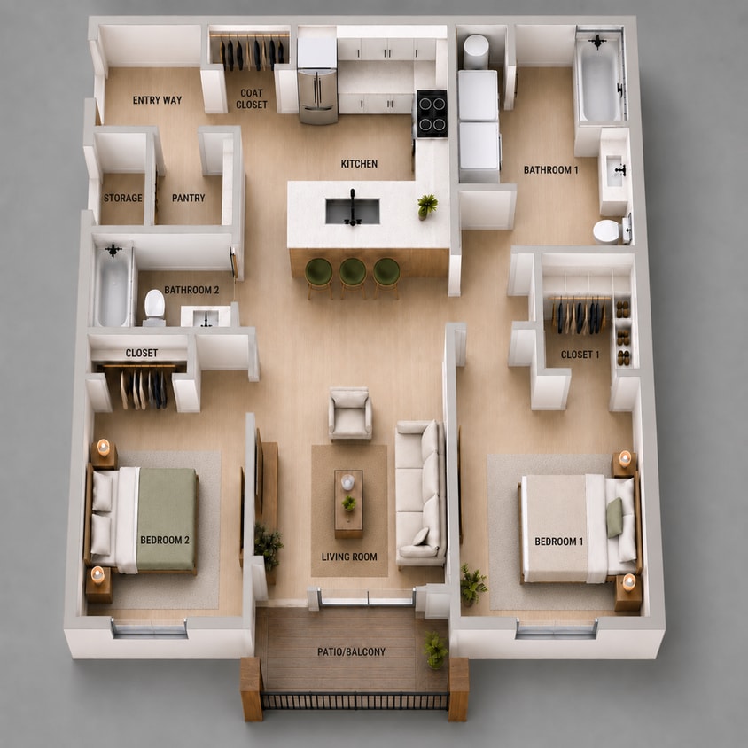 Floor Plan - 2bed/2bath