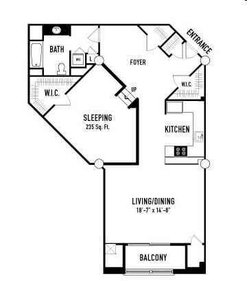 Floorplan D - 1 Bedroom D Platform with Balcony 