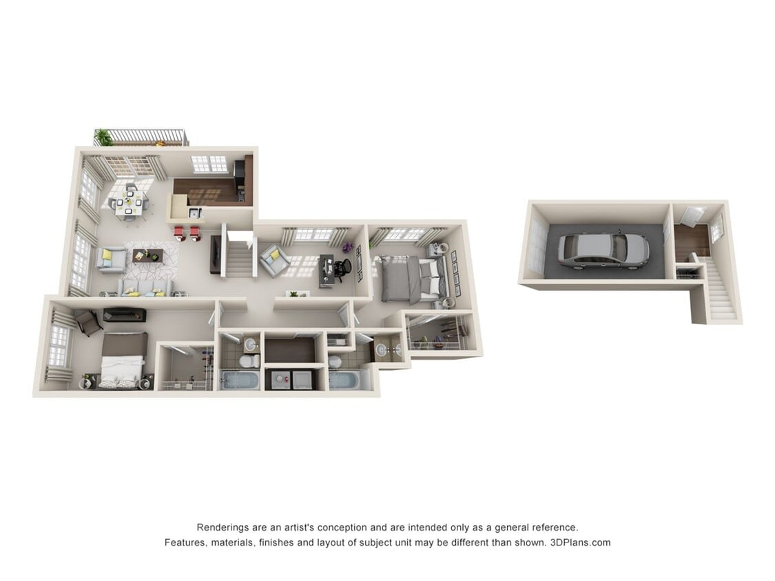 Floor Plan - 3 Bedrooms 2 Baths Second Floor with Attached G...