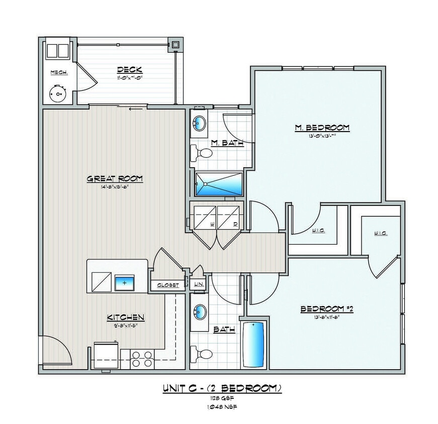 Explore the inviting layout of Unit C, featuring two cozy bedrooms and a bright great room. - 2 Bedroom 2 Bathroom L