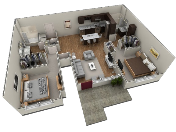 Floor Plan - 2 BR Grand Courtyard Garage