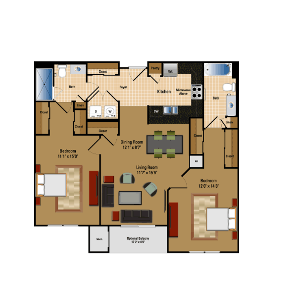 Floor Plan - 2 Bed, 2 Bath 1063 SF B3