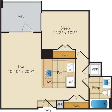 Floor Plan - 1 Bed 1 Bath-A6b